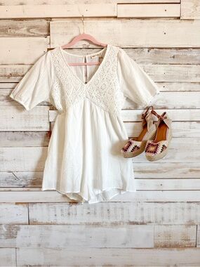 White Crochet V-Neck Romper